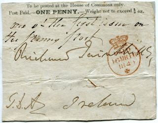 1840 House Of Commons Envelope,  Front Only,  To Ireland