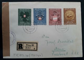 Very Rare 1949 Austria Censor Registd Charity Stamps Fdc Ties 4 Stamps Canc Wien