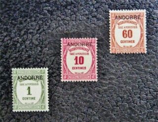 Nystamps French Andorra Stamp J9 - J11 Og H $36