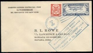 Dominican Republic 1928 Charles Lindbergh Flight Cover To Havana Backstamps