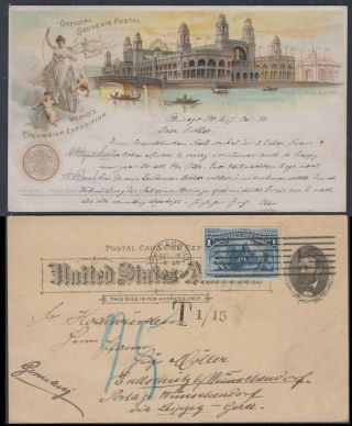 Usa Picture Postal Stationery Card To Germany 1893.  World Columbian Expo