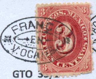 Mexico.  1882 - 3.  Foreign Mail.  Numeralito.  3c.  No.  Villa Ocampo.  Tay Gto - 33/1.  Mf0444