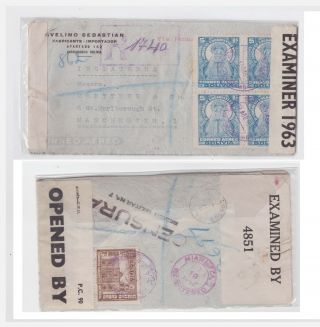 Bolivia 1942 Cover Cochabamba To Manchester England Censored Panagra Mg