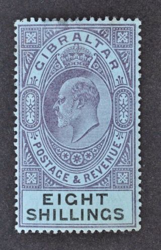Gibraltar,  Kevii,  1903,  8s.  Dull Purple & Black/blue Value,  Sg 54,  Mm,  Cat £170.