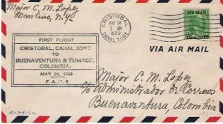 F9 - 4a Canal Zone Foreign Airmail First Flight Cover To Colombia