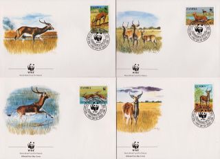 Zambia 1987 World Wildlife Fund - Lechwe Antelope - 4 First Day Covers - (206)