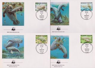 Togo 1984 World Wildlife Fund - Manatee Sea Cows - 4 First Day Covers Fdc - (19)