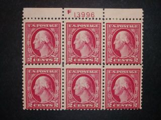 Riv: Us Mh 499 Top Plate Block Of 6 Fresh 2 Cent Washington 1917 Perf 11 2y