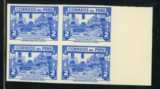 Peru Mnh Waterlow Specialized: Scott 382 2s Imperf Color Proof Block Of 4 $$$