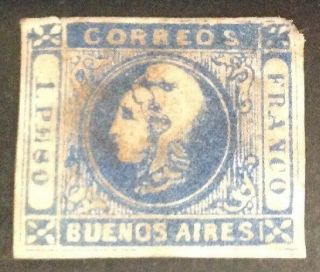 Buenos Aires 1859 1 Peso Blue Stamp