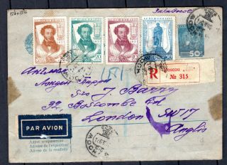 Russia Soviet Union 1939 Ussr Registered Uprated Postal Stationery Cover To Uk