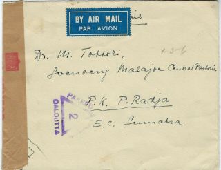 India 1940 Censored Airmail Cover Bombay To Sumatra Netherland Indies