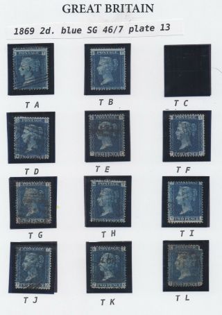 Lot:31789 Gb Qv 1869 2d Blue Sg46/47 Plate 13 Check Letters Ta To Tl