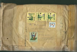Guyana 1980s Overprints On Flowers & Butterfly Stamps Postally On Cover