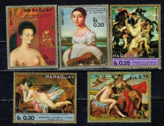Paraguay Art Famous Paintings 5 Stamps Set 1970 Mnh
