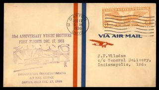 Dayton Ohio First Flight Wright Brothers Anniversary Dec 17 1936 Sc C19 To Ind