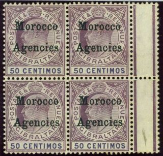 Morocco Agencies - 1905 50c Purple & Violet.  A Block Of 4 Sg 28
