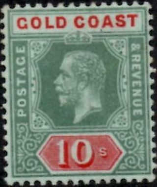 Gold Coast 1913 Kgv 10/ - Green & Red On Green Paper Sg.  83 (hinged)