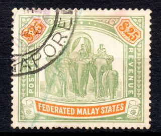 Malaysia Federated Malay States 1904 - 22 Sg51 $25 Green And Orange Stamp