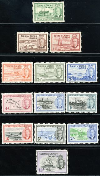 Turks & Caicos 1950 Sg 221 - 233 Sc 105 - 117 Vf Og Mnh Complete Set 13 Stamp