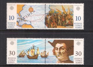 Cyprus 1992 Europa Discovery Of America Columbus Set Opt Specimen Mnh Ships Maps