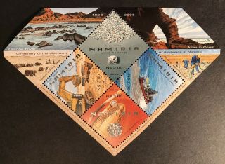 Namibia Discovery Of Diamonds Centenary Shaped Stamps Sheet 2008 Mnh Jewelry