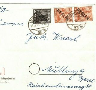 Germany Cover Berlin Airlift Period March 1949 British Censor Basel Ma138