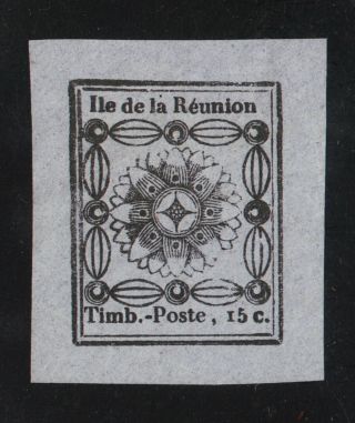 Reunion 1 No Gum 15c Black On Blue Paper 1852 Reprint