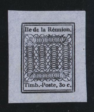 Reunion 2,  No Gum 30c Black On Blue Paper,  1852 Hard To Find Reprint