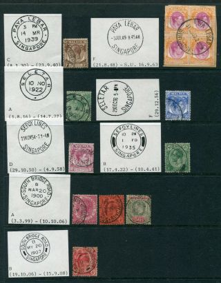 Old Straits Settlements 13 X Stamps With Singapore Local Pmks (8)