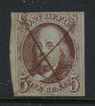 Scott 1 1847 5 Cent Franklin Regular Issue Vg Cat $100