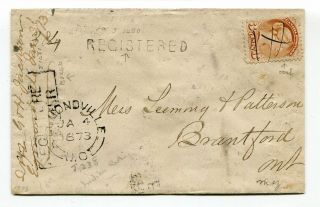 Canada Ont Ontario - Egmondville Uc (huron) 1873 Registration Paid In Cash Cover