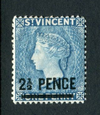 St Vincent 1890 Qv.  2 1/2d On 1d Blue (1893).  Mlh.  Sg 55a.