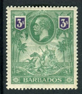 Barbados 1912.  3s Green & Violet.  Mlh.  Sg 180.