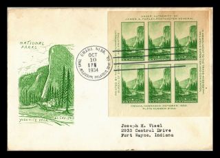 Dr Jim Stamps Us Yosemite Souvenir Sheet Fdc European Size Cover Scott 751