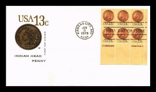 Dr Jim Stamps Us Indian Head Penny House Of Farnum Fdc Cover Block Kansas City