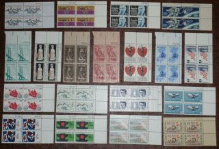 Lot - 19 Sets Of 5 - Cent Us Postage Stamp Plate Blocks Nh / Og 1960 