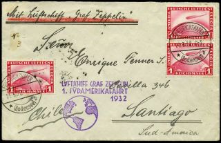 Germany 1932 Zeppelin Cover From Friedrichshafen To Chile
