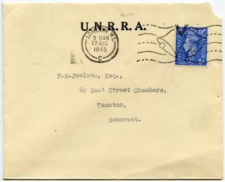 Gb 1945 Unrra Envelope United Nations Forerunner 2 1/2d To Joelson