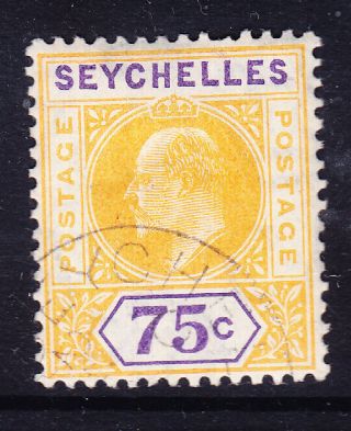 Seychelles Edward Vii 1906 Sg68 75c Yellow & Violet Wmk Mca.  Cat £55