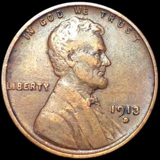 1913 - D Lincoln Wheat Penny About Uncirculated High End Denver Copper Cent No Res