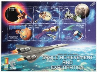 Space Exploration (mars/iss Shuttle/giotto/apollo Xi) Stamp Sheet (2000 Guyana)