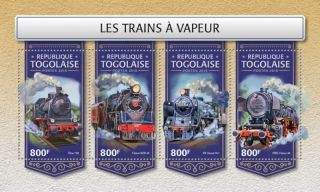 Togo - 2018 Steam Trains On Stamps - 4 Stamp Sheet - Tg18212a