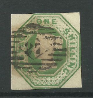 1847/54 Sg 55,  1/ - Green Embossed Issue.  Cut Square,  1 Margin,  Fine.