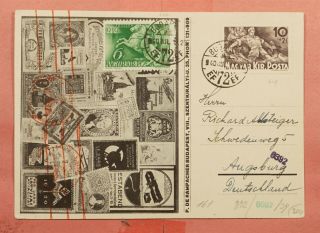1940 Hungary Stamps Advertising Postcard Budapest To Germany Wwii Censored