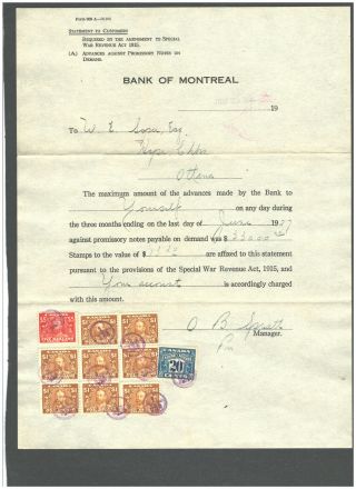 Canada Revenue Doc 1927 Fx14 (8),  Fx18 (1),  Fx43 (1) Advance By Montreal Bank