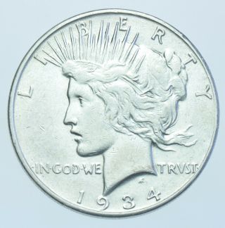 Scarce Usa United States Peace Dollar,  1934,  Denver Silver Coin Ef - 40