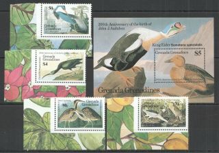 W237 1986 Grenada Grenadines Birds Audubon 741 - 44 Michel 28 Euro Bl,  Set Mnh