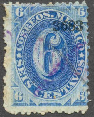 Mf0430.  Mexico.  1882 - 3.  Foreign Mail.  Numeralito.  6c Blue.  Guanajuato.  3683.