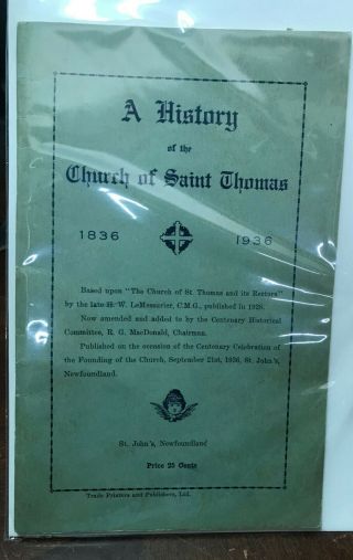 1936 Newfoundland A History Of The Church Of Saint Thomas Booklet Eph41